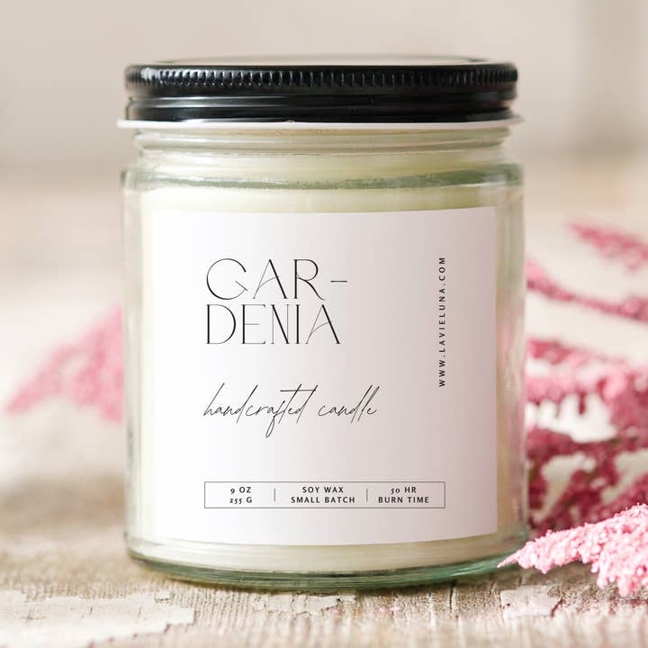 Gardenia Spring Minimal Soy Wax Candle for wholesale by La Vie Luna Apothecary