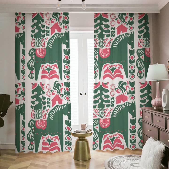 Rideau de Noël rouge et vert pour porte de salon, chambre à coucher, semi-pièce, obscurcissant la lumière filtrant les grands rideaux de fenêtre pour la vente par daintyduvet