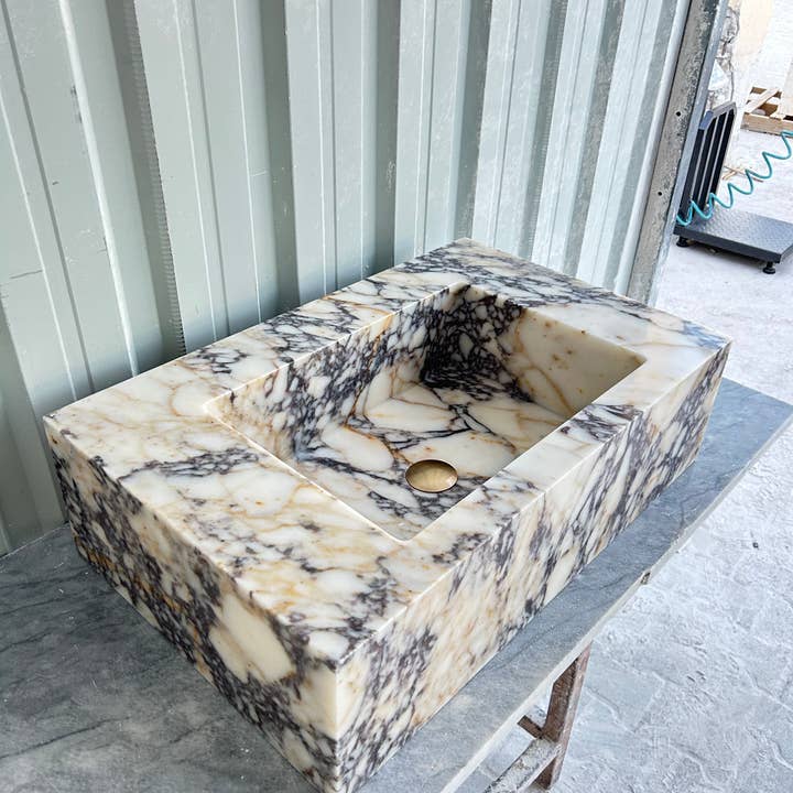 Arbon Marble – wholesale Tillbehörsset till badrum – Calacatta Viola väggmonterad handfat, marmortvättställ, lantlig handfat, antik marmor flytande tvättställ för badrum