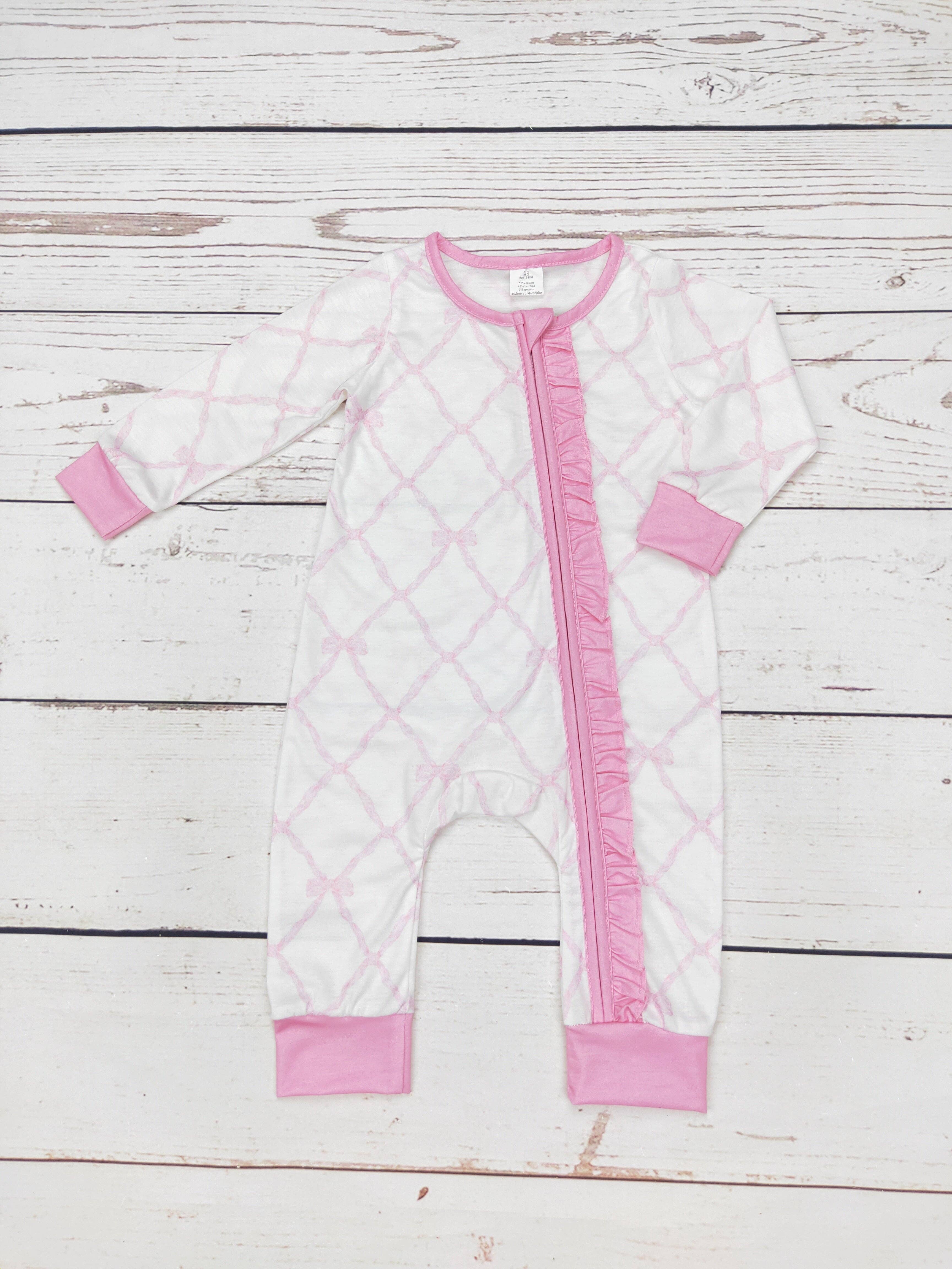 sassy kids palace - Wholesale Sleepsuit - Baby - Baby Pink Bow Zippy Sleeper