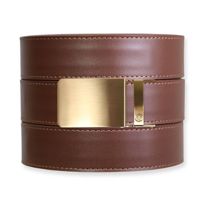 Chestnut Top Grain Leather Ratchet Belt & Buckle Set for wholesale by Tough Apparel