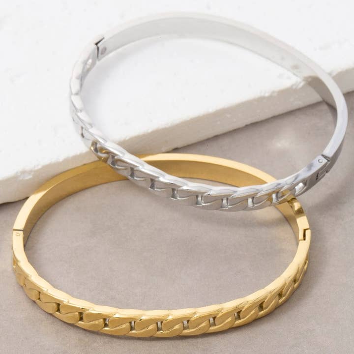 Stainless Steel Chain Detail Bangle Bracelet for wholesale by The Looks by Fame Accessories