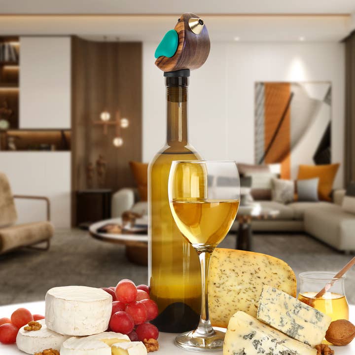 Totally Bamboo - Vendita all'ingrosso Tappi per vino - Songbird Specialties® "Canta" Versatore per Bottiglie di Vino Turchese3