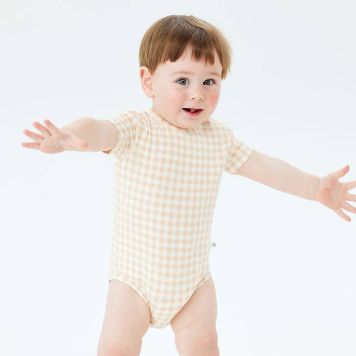 Kynd Baby - Wholesale Bodysuit (non-footed) – Baby - Comfy Bodysuit Short Sleeve - Neutral Gingham1
