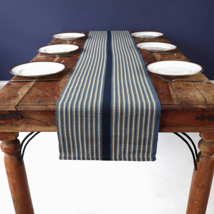 Palmaz Blue Yellow Table Runner Handwoven sustainable cotton for wholesale by Boon & Up