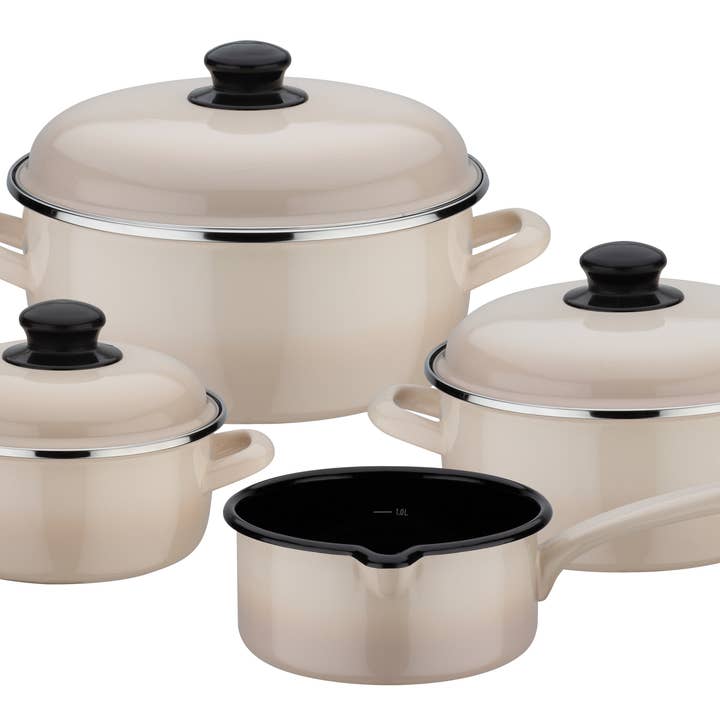 Creme Shadow 7-piece cooking pot set for wholesale by GSW Gäns Stahlwaren GmbH