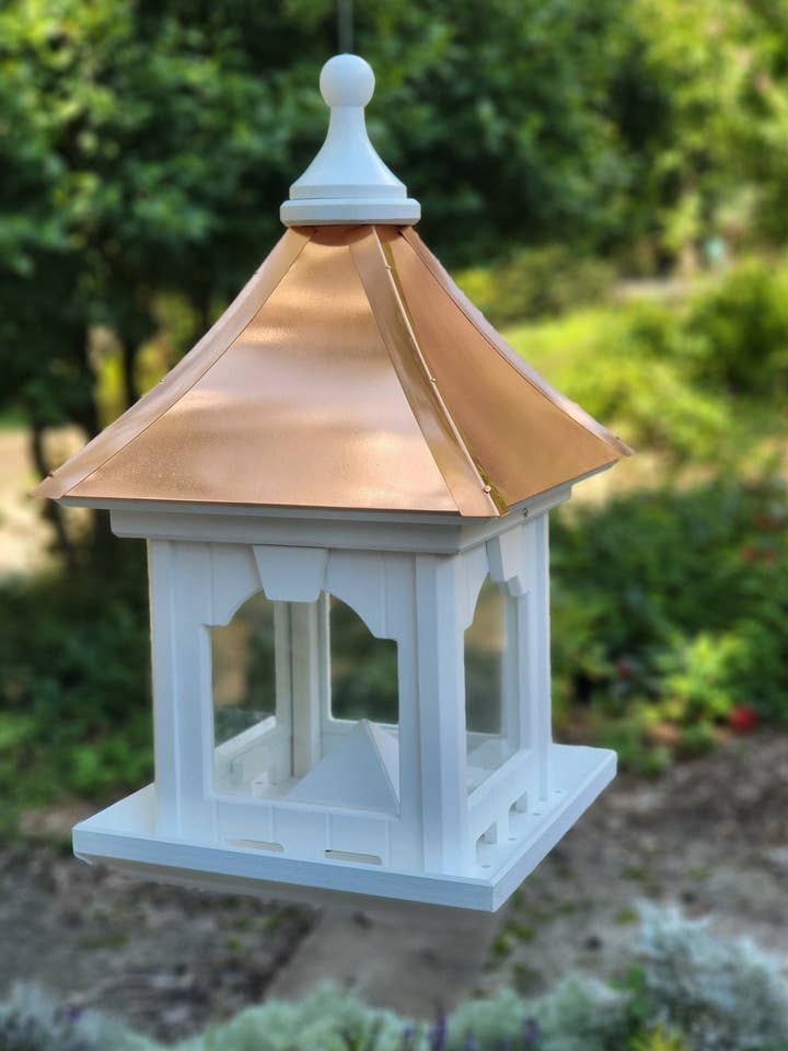 Hanging Bird Feeder, Copper Roof, Large Capacity Feed Tray, Square Design for wholesale by Better Crafter