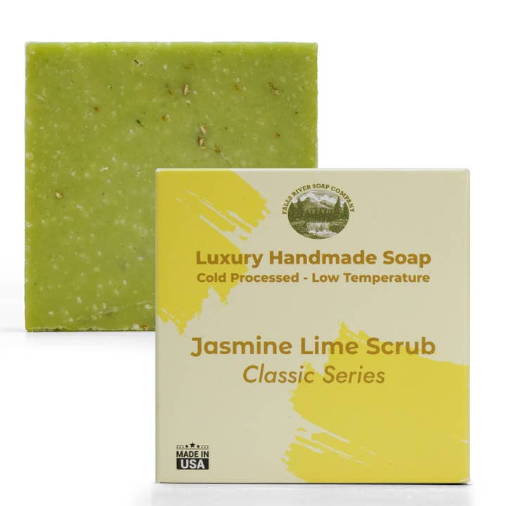 Jasmine Lime Scrub 5oz Soap Handmade Soap bar - Cherry Almond, oatmeal as exfoliant - Pure Essential Oil Natural Soaps- Anniversary Wedding Gifts Christmas stocking stuffer cherry blossom - Falls River Soap Company for wholesale by Falls River Soap Company