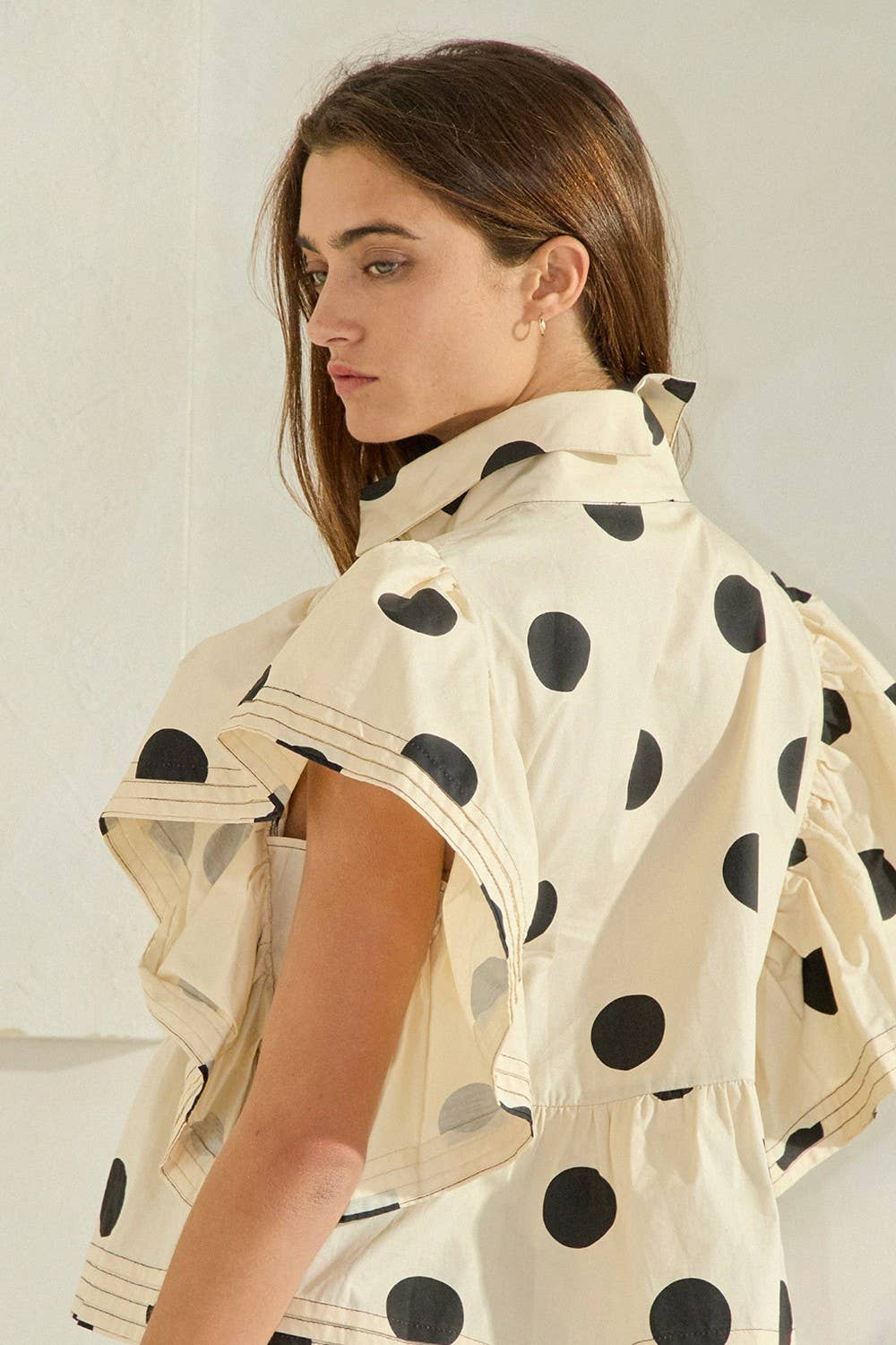 BUCKETLIST INC - Wholesale Blouse - Women's - IT2337 Ruffle Sleeves Pintuck Detail Polka Dot Print top16