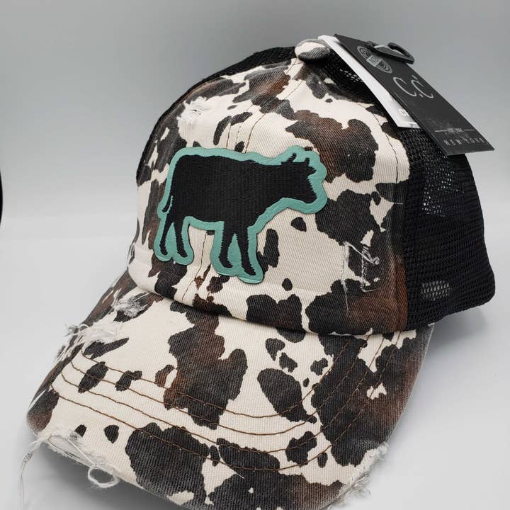 Patch de vaca de couro estampado de vaca preto por atacado de The Dirty Cowgirl Apparel