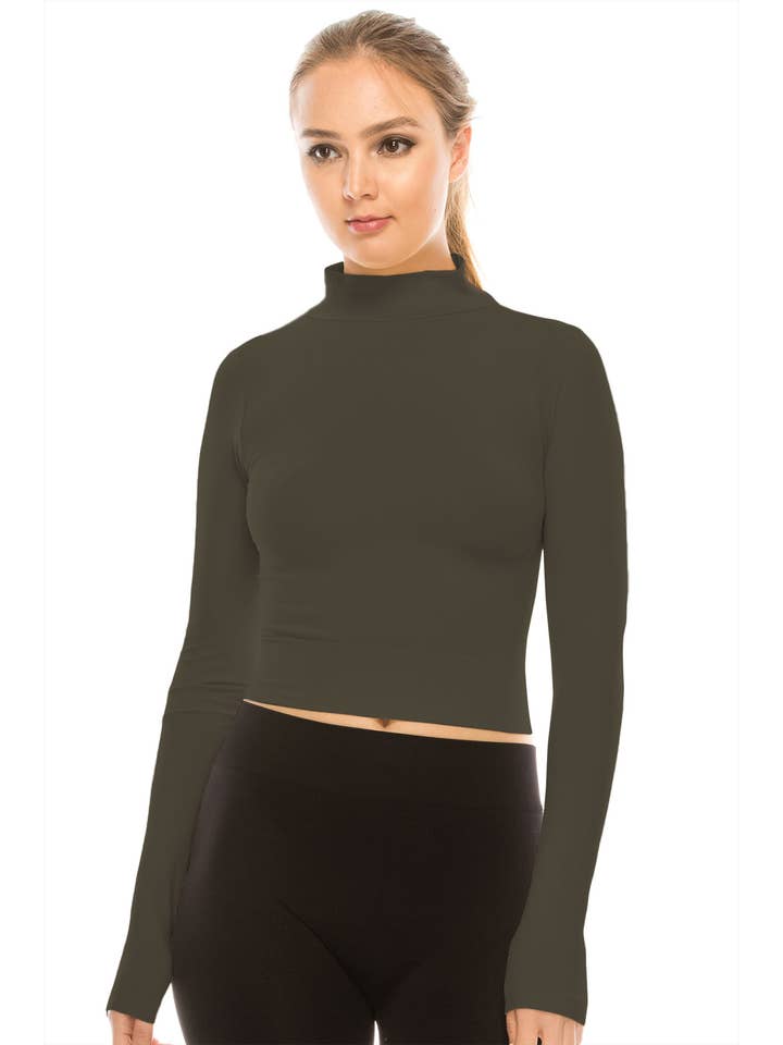 KurveShop - Wholesale Knit Top - Women's - MOCK NECK LONG SLEEVE CROP TOP