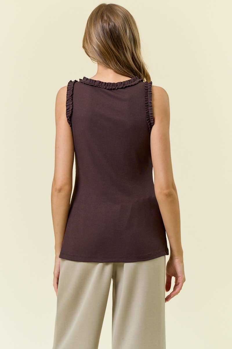 Doe and Rae – wholesale Tank top – Women′s – SOLID KNIT TANK W.RUFFLE TRIM - 41866T16