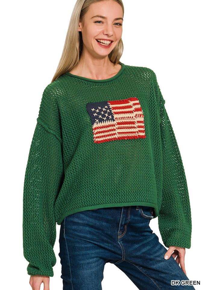 42POPS - Wholesale Knit Sweater - Women's - ...._ SI-28045 4th of July American Flag Crew Neck Sweater6