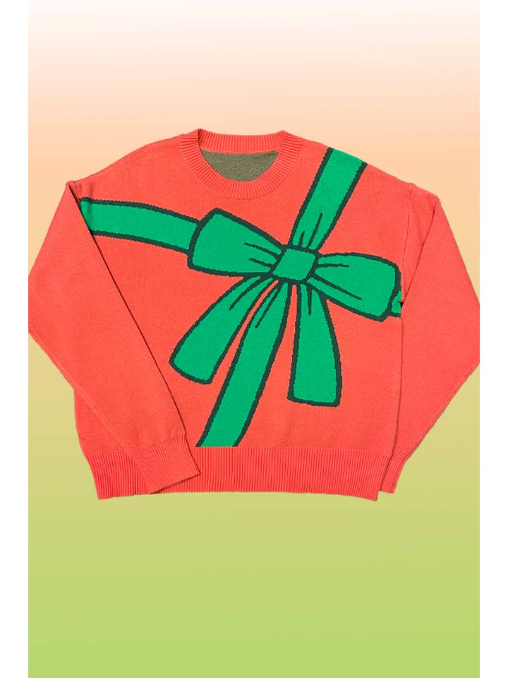 Red multi Gift wrap sweater for wholesale on Faire
