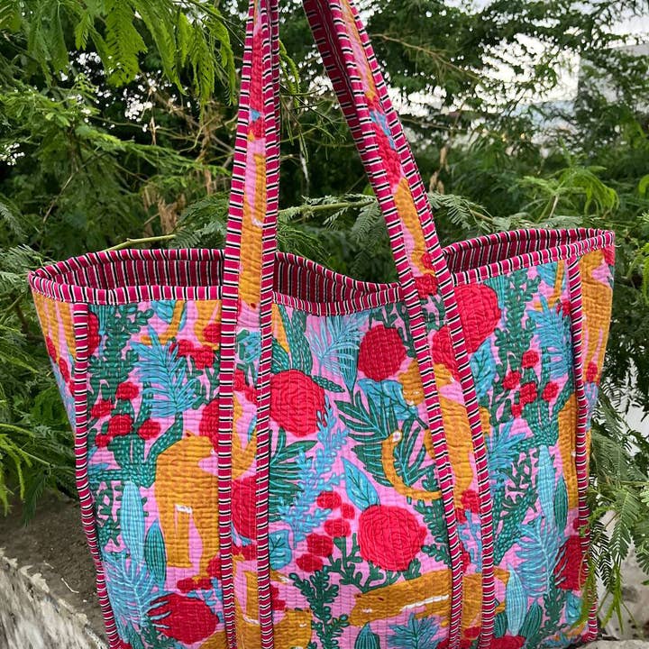 bhavnas boutique - Wholesale Shoulder Bag - Women's - Beach Bag Quilted Cotton Shopping Bag Floral Printed Indian