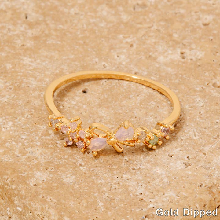 Gold Dipped Cz Bow Tie Band Ring for wholesale by Anarchy Street