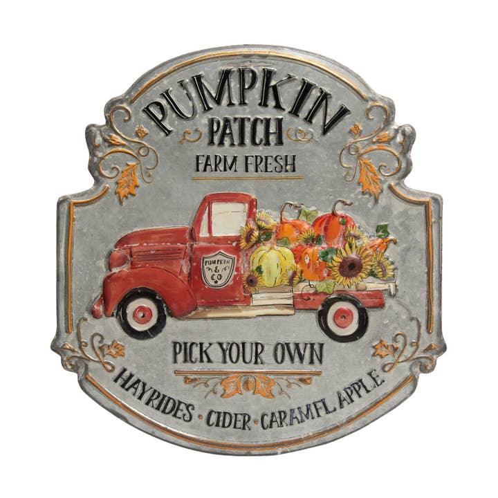 Plaque métal « Pumpkin Patch » avec camion vintage pour la vente par The Hearthside Collection