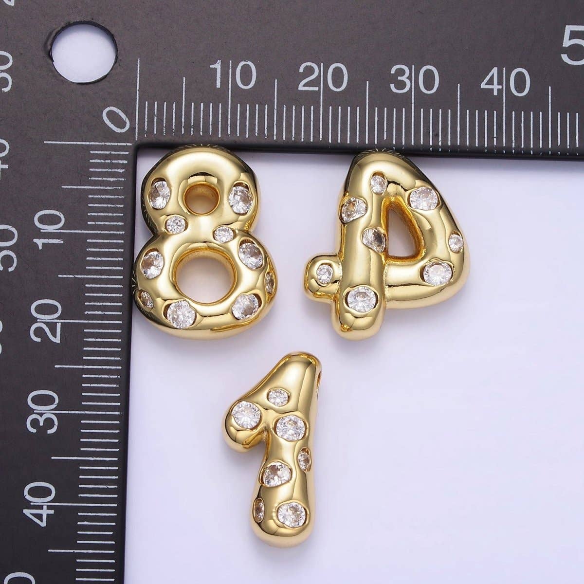 Aim Eternal - Wholesale Individual Charm/Pendant - 14K Gold Filled 20mm Clear CZ Chubby Balloon Number Numerical Pendant | AG775 - AG77911