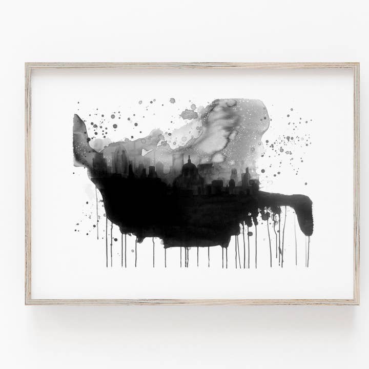 Ovanför London Skyline i svartvitt - Art Print för wholesale av Drawn Together Art Collective