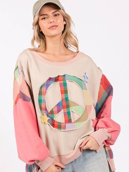 TOPPA APPLICATA CON FELPA SCOZZESE A CONTRASTO per la vendita all'ingrosso da parte di Pink Irene Wholesale