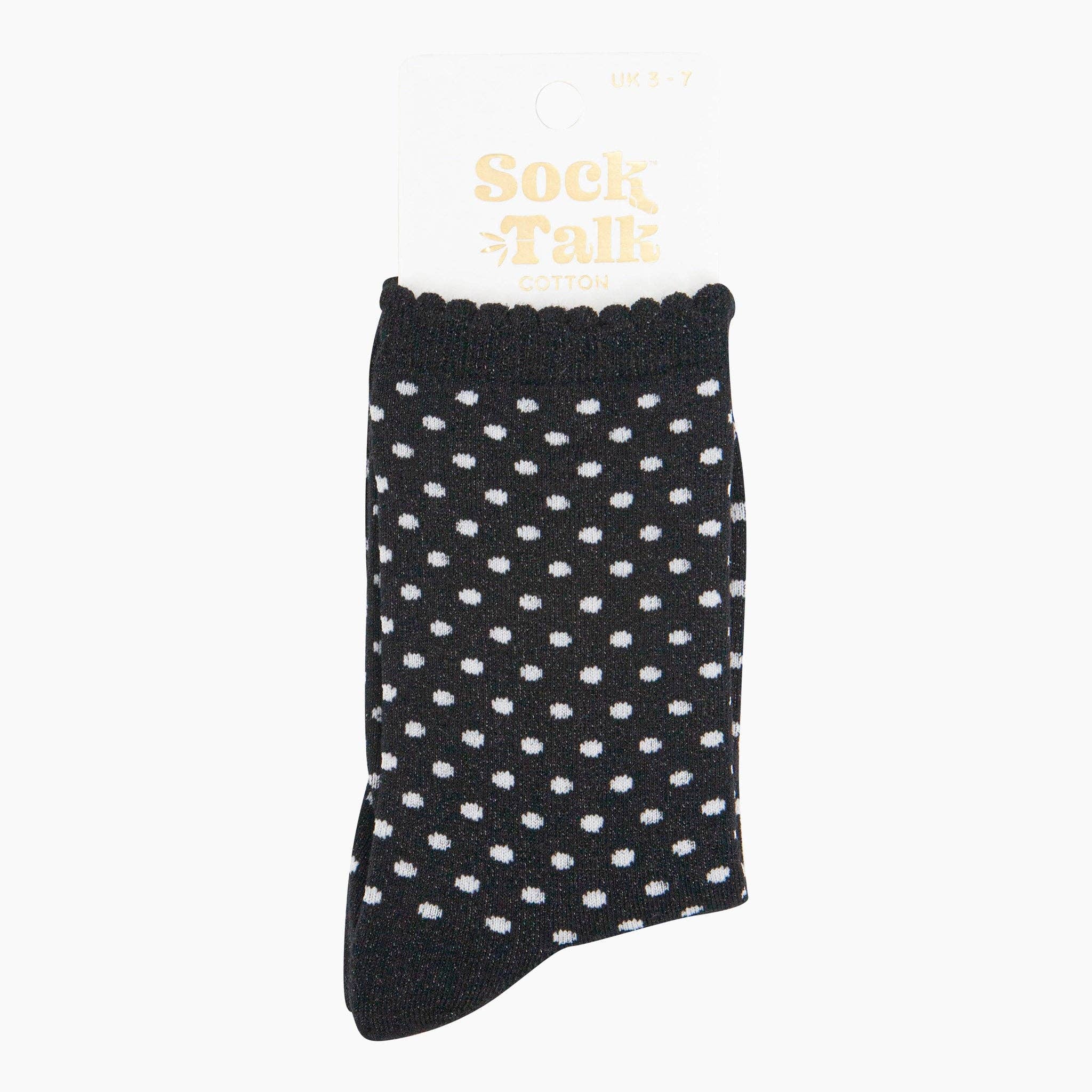 Sock Talk – Großhandel Socken – Damen – Damen-Glitzersocken - Schwarz/Weiß, Polka Dots1