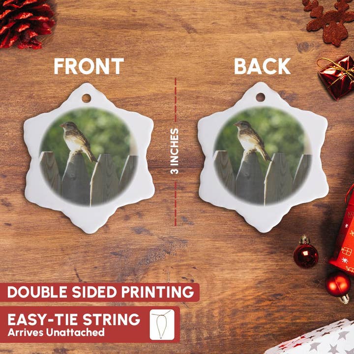 3dRose - Wholesale Ornament - 3dRose, Cute Little Sparrow On Fence, Ornament2