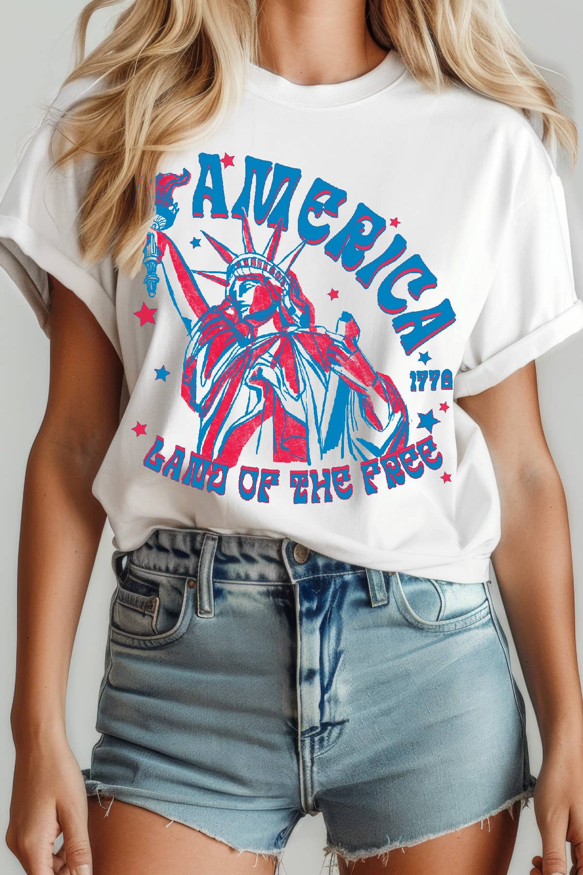 Amused by Blue - Wholesale Screen Printed T-Shirt - Women's - Women Freedom Graphic Print Short Sleeve Top3