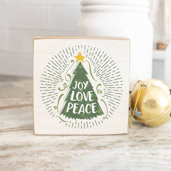 Joy Love Peace Holiday Season Wishes Decorative Wooden Block for wholesale by Rustic Marlin