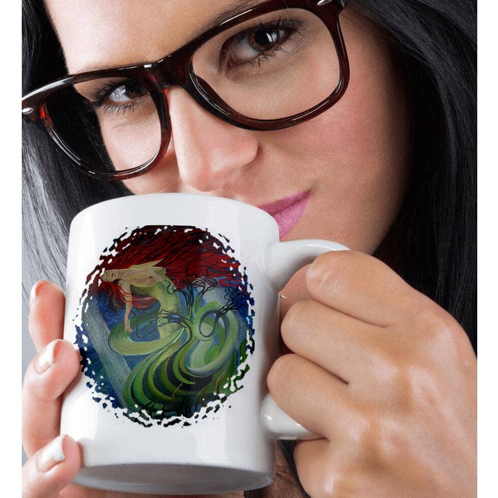 3dRose – Engroshandel Kaffekrus – 3dRose, Havgudinde - blå, fantasi, havfrue, mytologisk, havnymfe, rødhåret, havnymfe, krus9