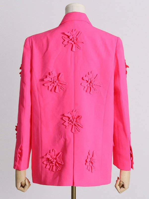 ginghamandposh - Wholesale Blazer - Women's - Flower-Embellished Solid Color Long Sleeve Blazer