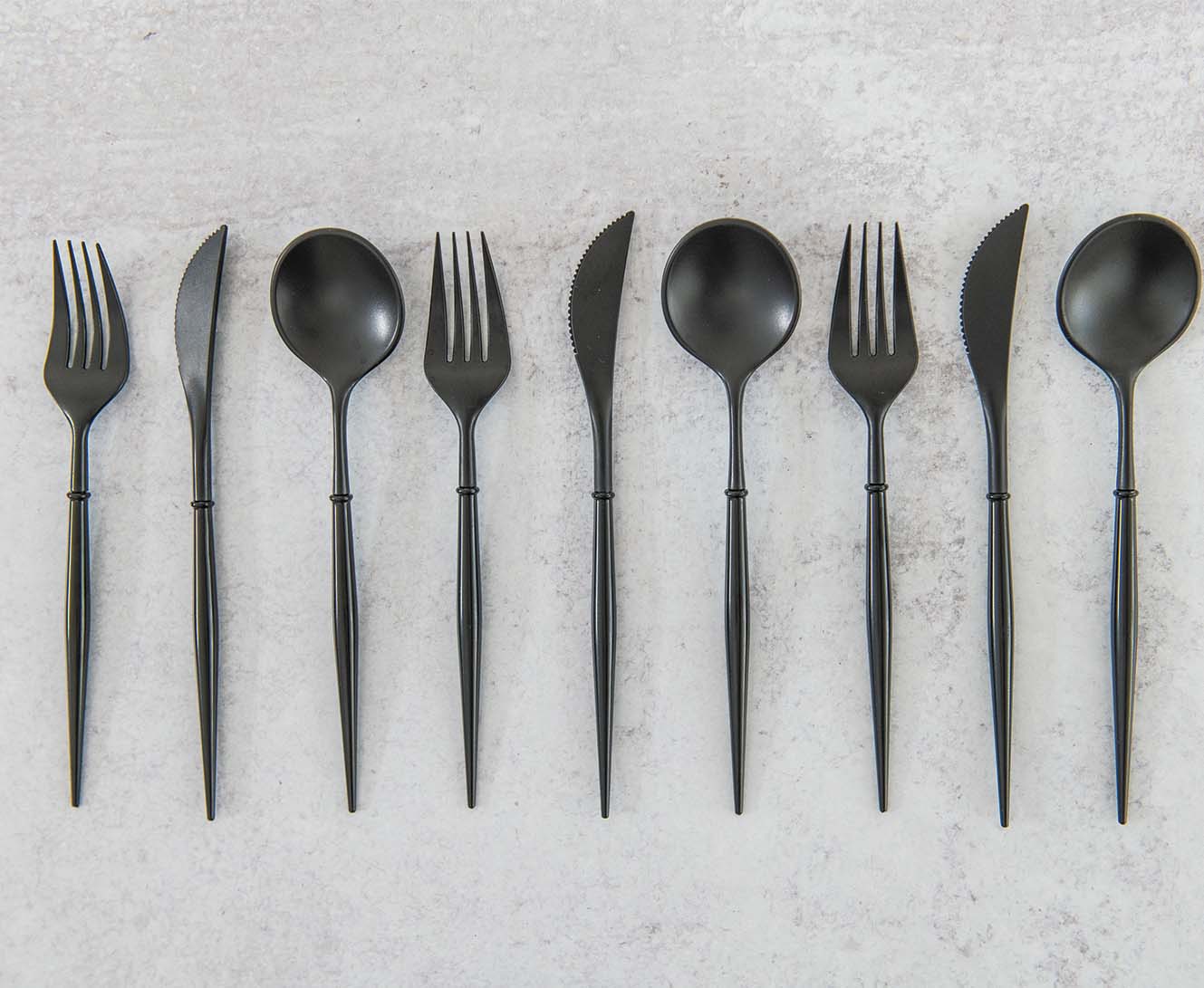 Sophistiplate - Wholesale Assorted cutlery set - All Black Bella Assorted Plastic Cutlery/24pc, Service for 84