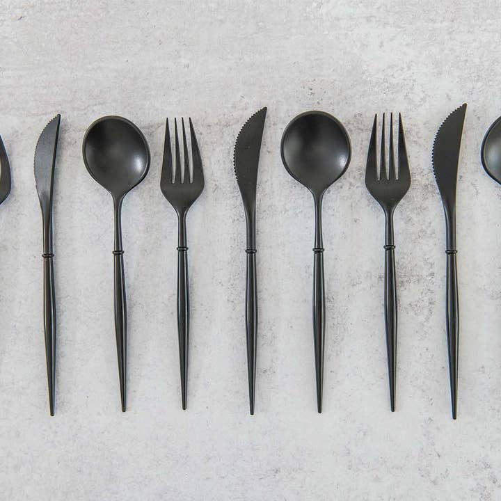 Sophistiplate - Wholesale Assorted cutlery set - All Black Bella Assorted Plastic Cutlery/24pc, Service for 84