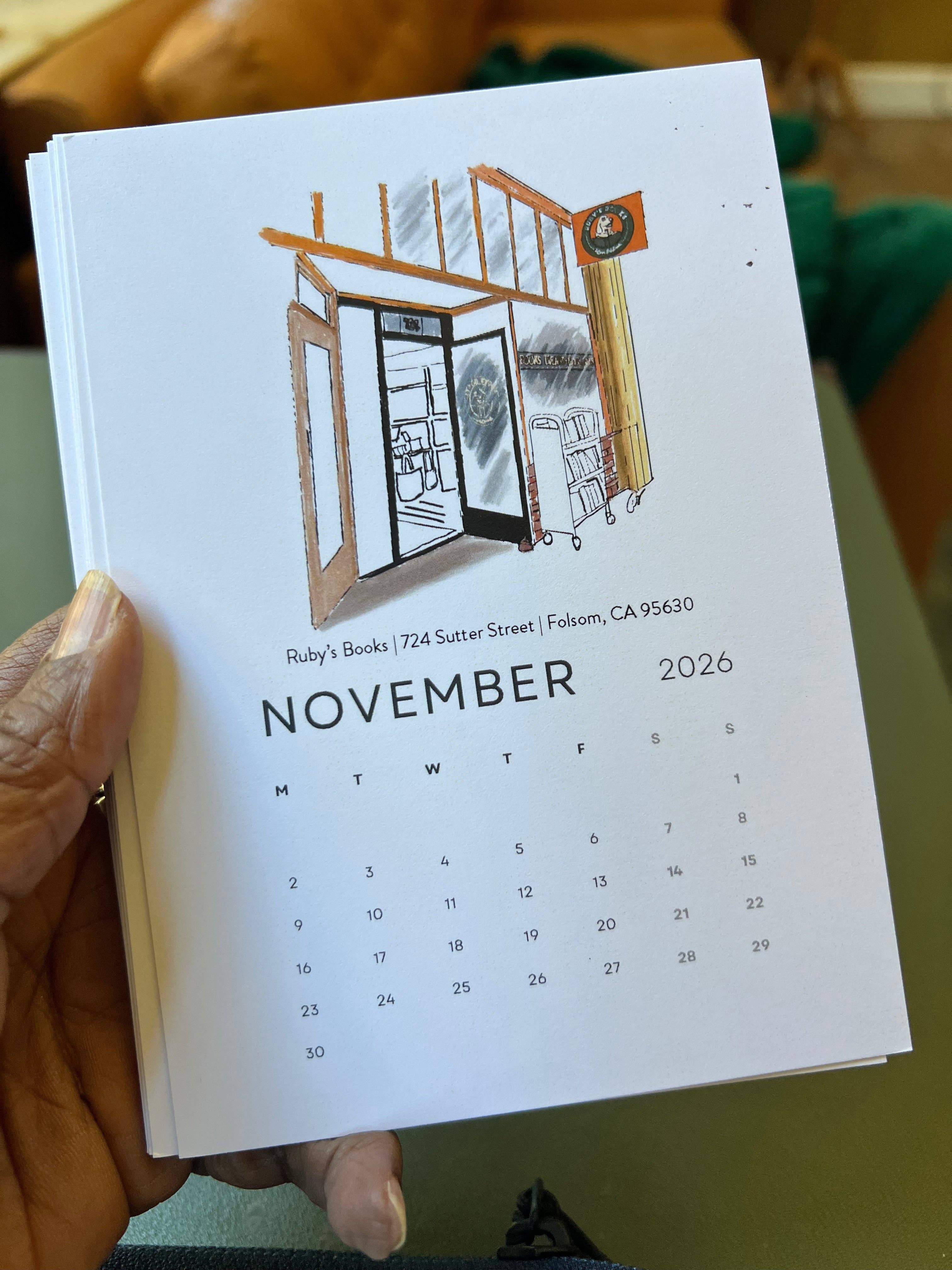 PriyaOriginalsArt - Wholesale Calendar - Bookshops of Sacramento 2026 Desktop Calendar + easel4