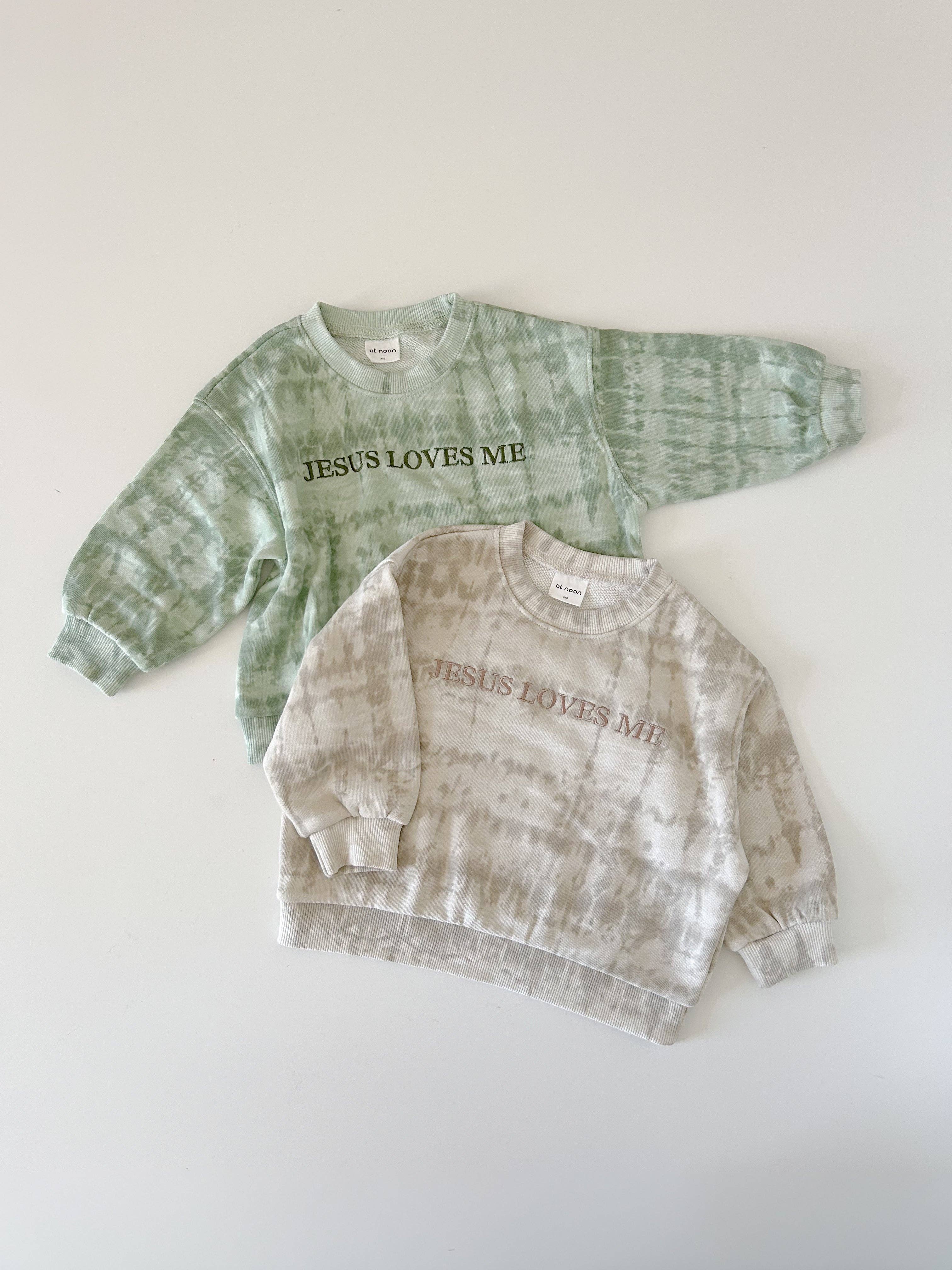 At Noon – Großhandel Sweatshirt – Kinder – [At Noon Original Design] Kinder JESUS LIEBT MICH Batik-Sweatshirt (6m-7y) - Beige Grau2