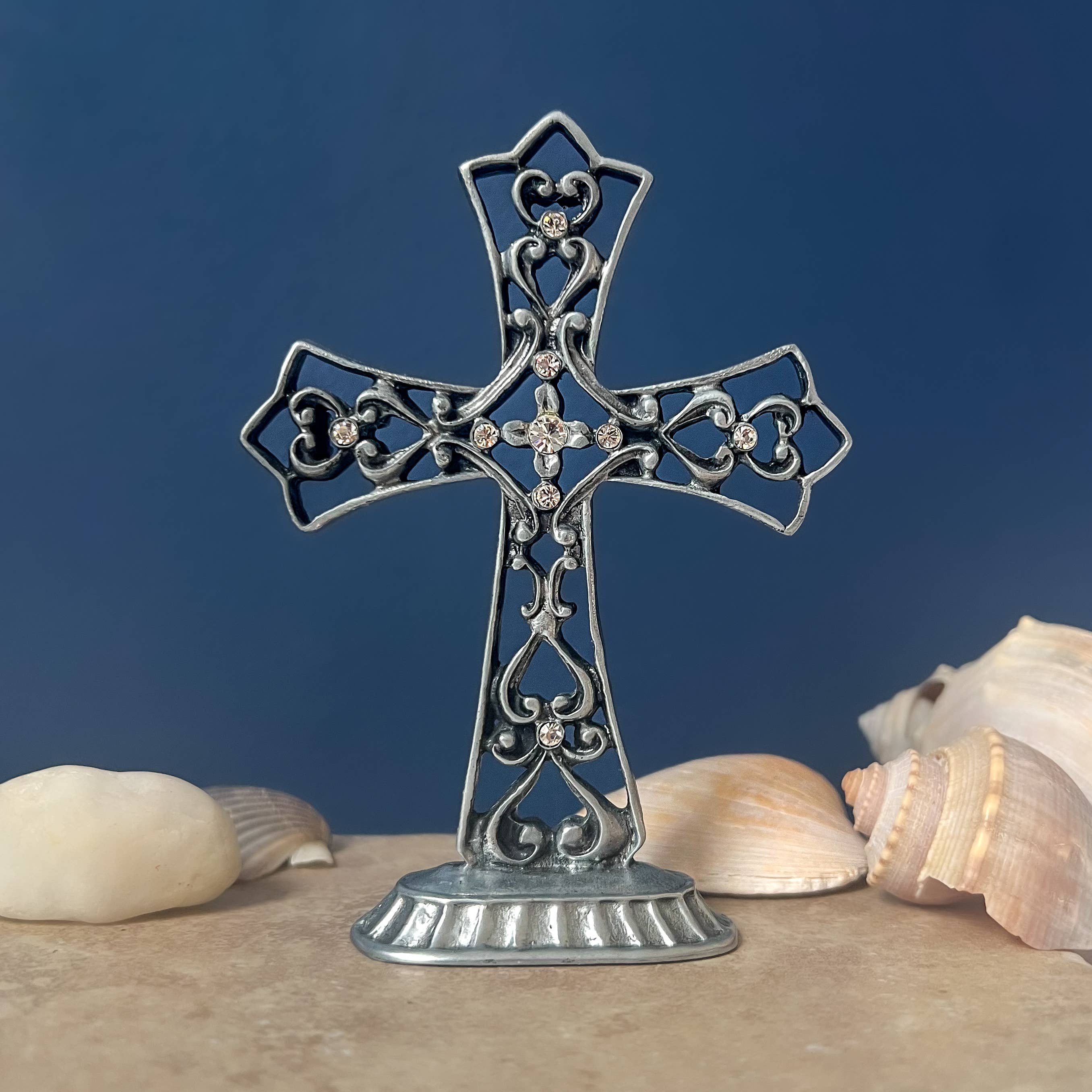 Abbey + CA Gift - Wholesale Decorative Tabletop Object - Gothic Standing Cross with Crystals