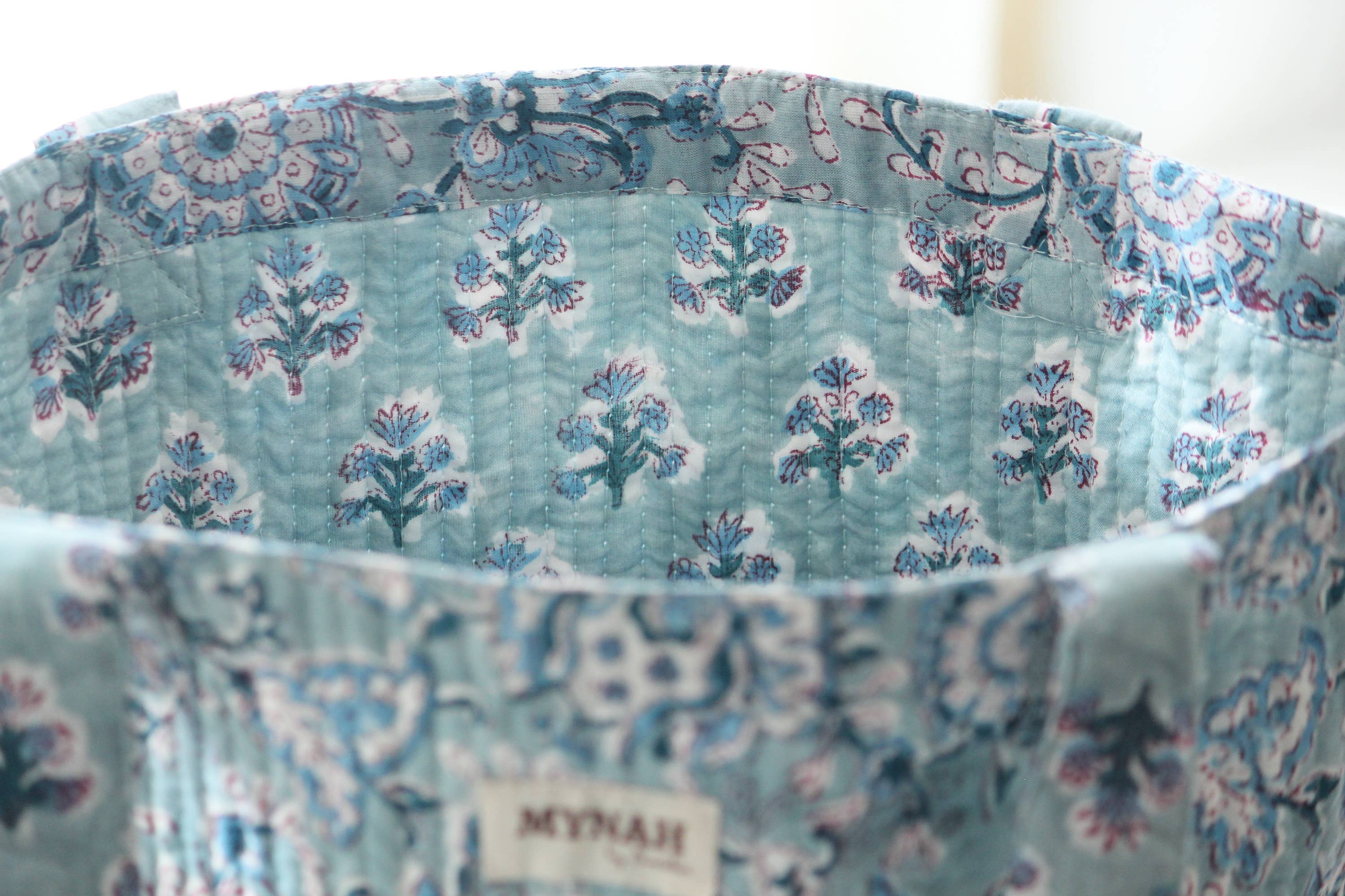 MYNAHbySmitha – wholesale Tote bag – Women's – Dusty blu floral print reversible tote bag-Small laptop bag2