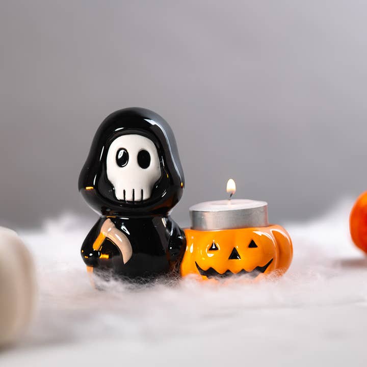 Puckator Ltd – wholesale Candle holder – Ceramic Skull Boy Tea Light Candle Holder1