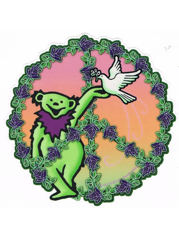 Grateful Dead Bear Peace Dove Sticker 5" for wholesale by Sunshine Joy