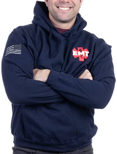 Navy EMT | First Responder Long Sleeve Fleece Hoodie Sweatshirt for wholesale on Faire4