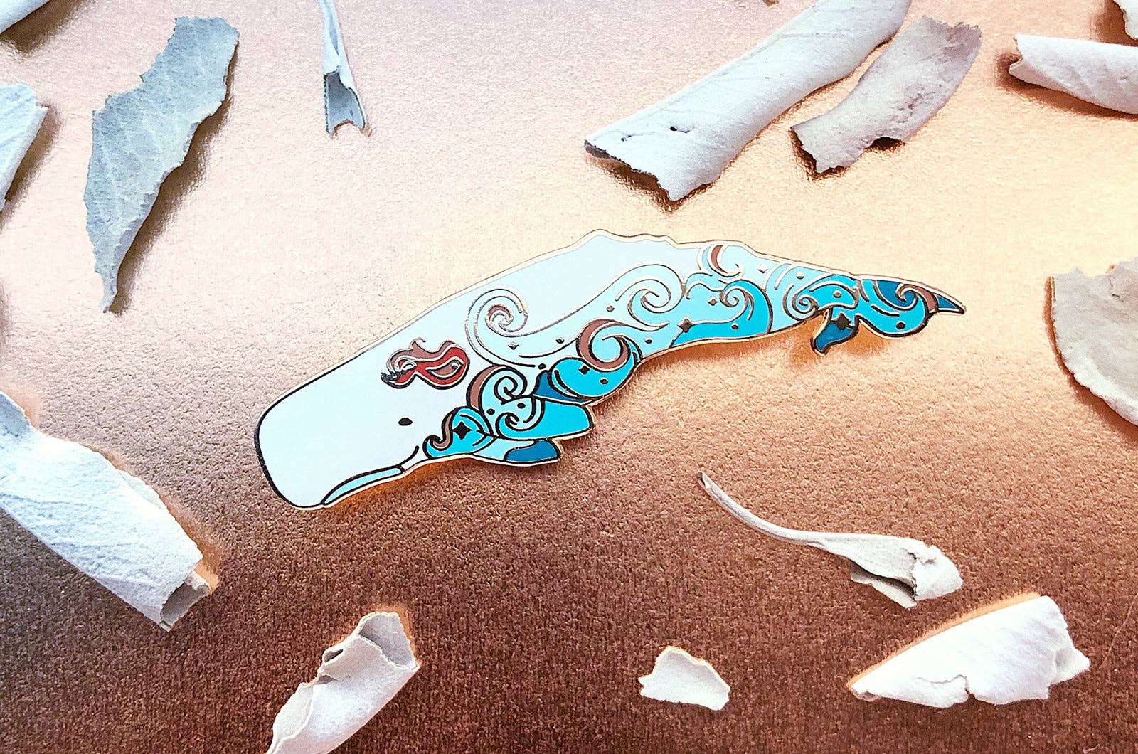 Alum and Ink - Wholesale Lapel Pin/Button - Waves Sperm Whale (Fire in the Sky) Pin3