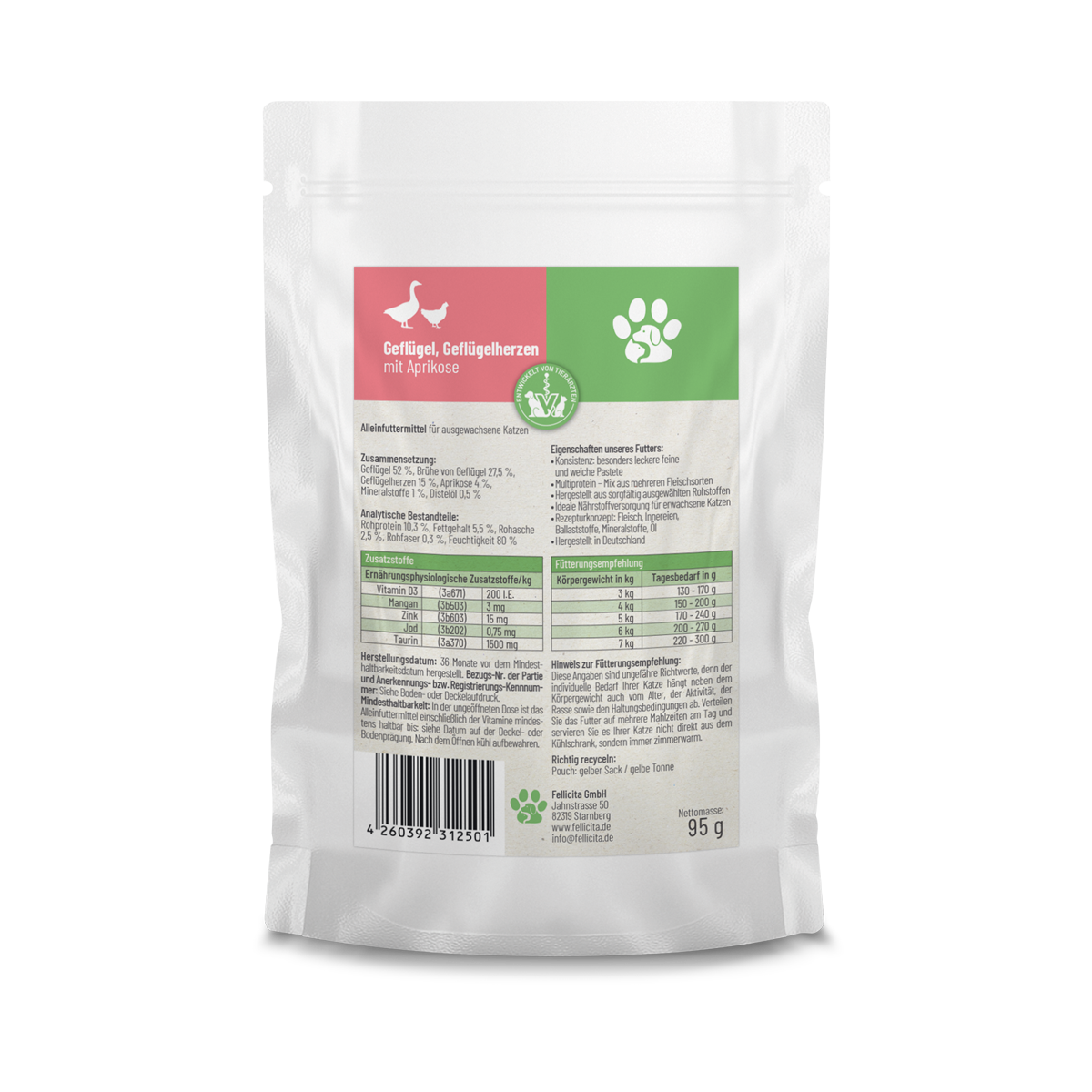 Fellicita - Wholesale Pet Food - Cat - Fellicita cat poultry & poultry hearts 95g fresh bag1