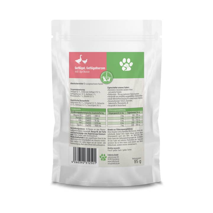Fellicita - Wholesale Pet Food - Cat - Fellicita cat poultry & poultry hearts 95g fresh bag1