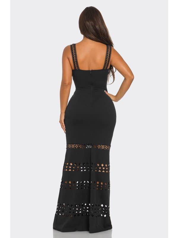 BANJUL - Wholesale Dress - Women's - HD13439 V-Neck Sleeveless Semi-Hollow Mermaid Solid Dress