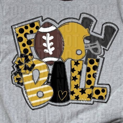 Football Gold Black DTF Transfer for wholesale by K and M Designs