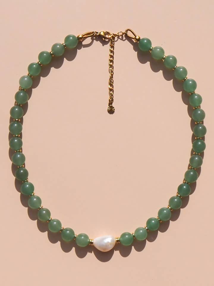 Freshwater Pearl with Green Aventurine Necklace for wholesale by Alesi Jewellery