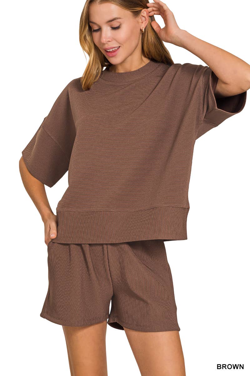 42POPS - Wholesale Lounge Set - Women's - ",...Ribbed Round Neck Waist Banded Tee & Shorts 2PC Set5