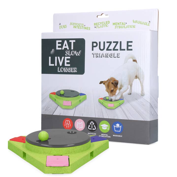 Eet Langzaam Leef Langer Puzzel Driehoek for wholesale by Hofman Animal Care