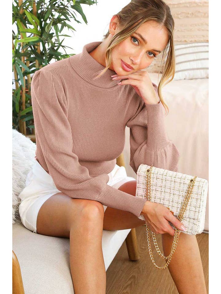 Vine & Love - Wholesale Knit Sweater - Women's - Extra Fine Merino Ribbed Turtle Neck Knitted Sweater VT701614