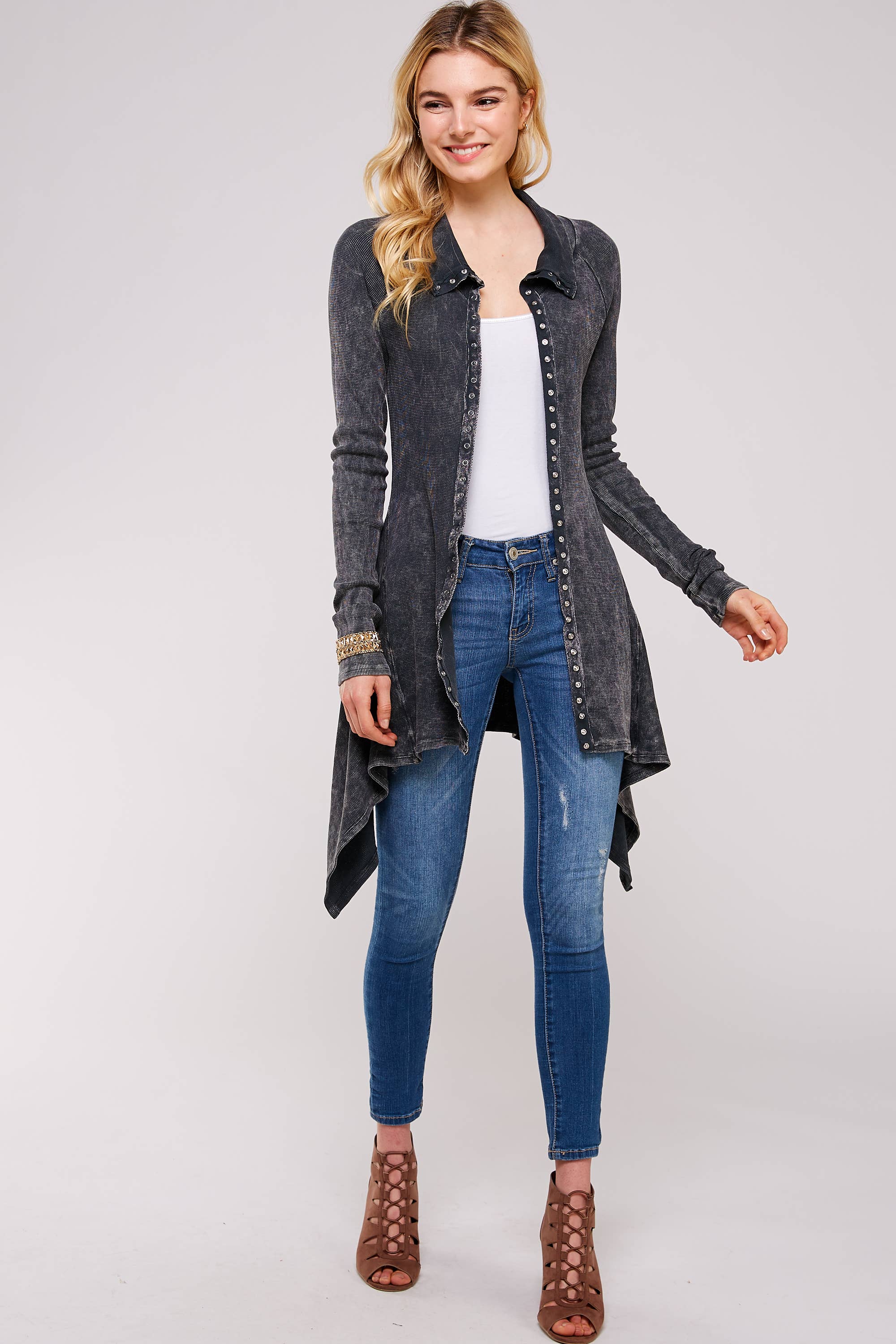 Urban X Apparel – Blusão - Mulher por atacado – Jaqueta térmica de botão lavado Urban X L/S com gola20