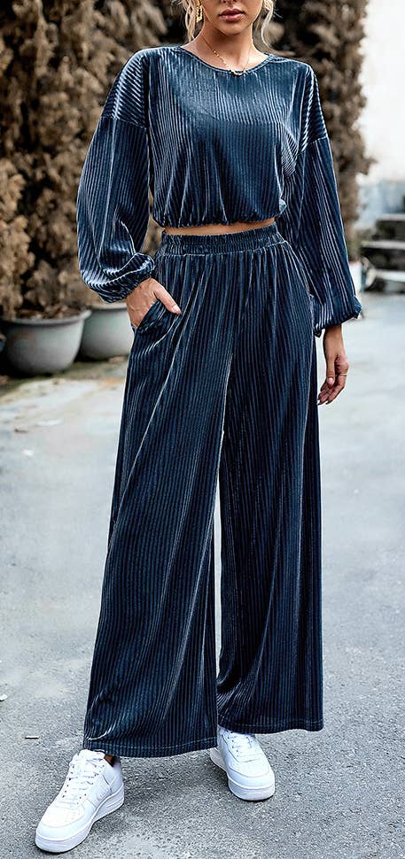 HIDDENBRAND - Wholesale Top & Pant Set (NOT Loungewear) - Women's - Women's Velvet Suit Casual Two Piece10